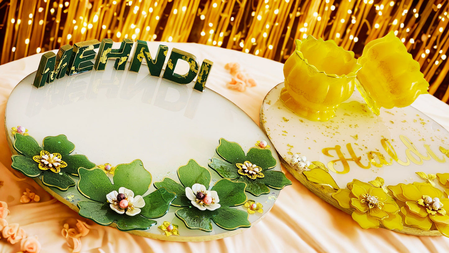 Haldi & Mehndi Ceremony Resin Thali Set – Premium Custom Designed Combo