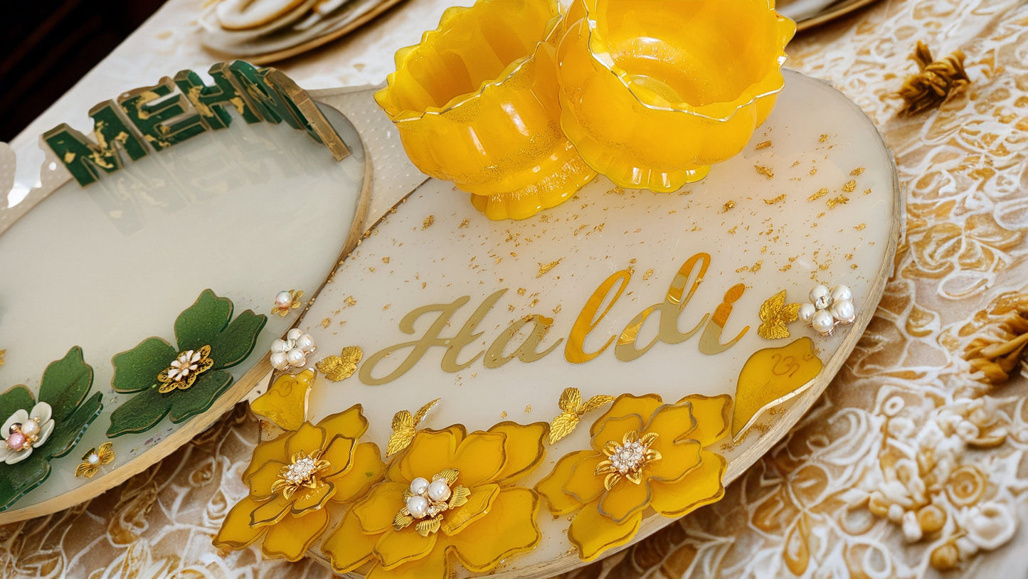 Haldi & Mehndi Ceremony Resin Thali Set – Premium Custom Designed Combo